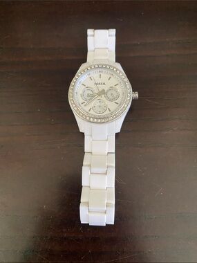 Fossil White Ceramic Watch with Crystal Bezel